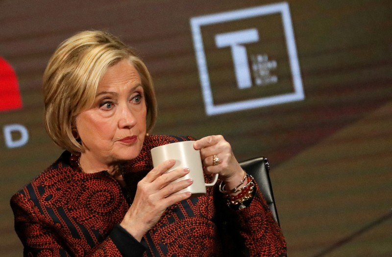 FILE PHOTO: Former Secretary of State Hillary Clinton appears on stage at the Women In The World Summit in New York