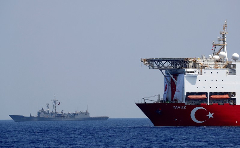 FILE PHOTO: Turkish drilling vessel Yavuz is pictured in the eastern Mediterranean See off Cyprus
