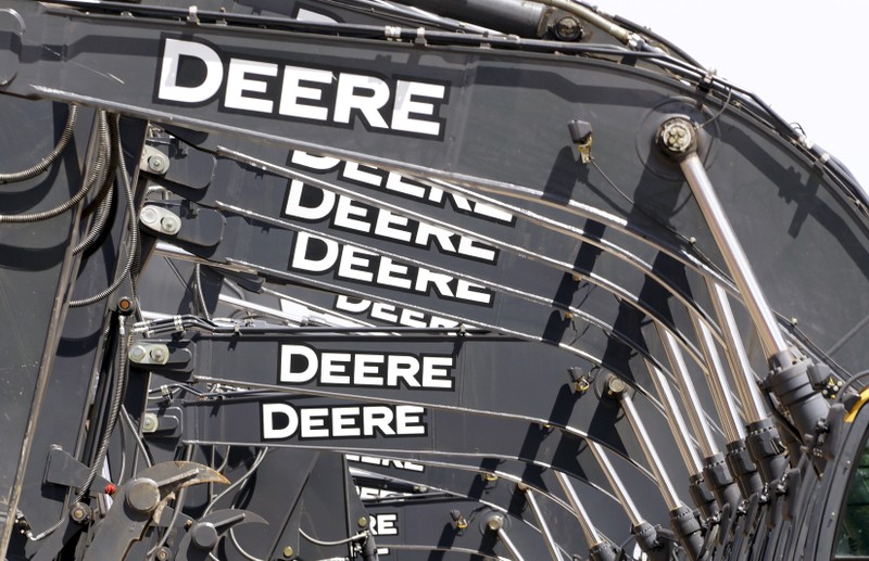 Equipment for sale is seen at a John Deere dealer in Denver