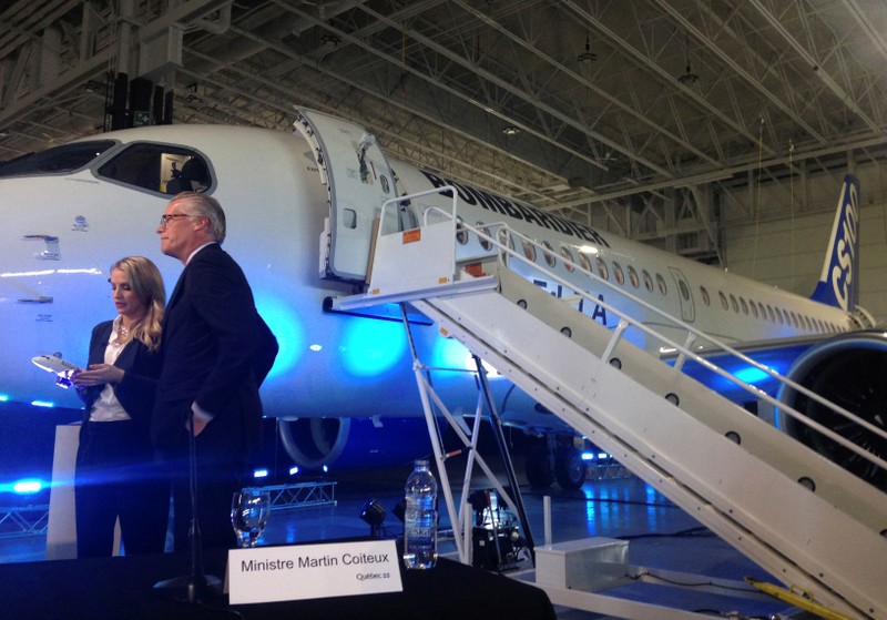FILE PHOTO: Delta Air Lines' incoming CEO Ed Bastian stands in front of a Bombardier CS100 aircraft during a news conference at Mirabel airport