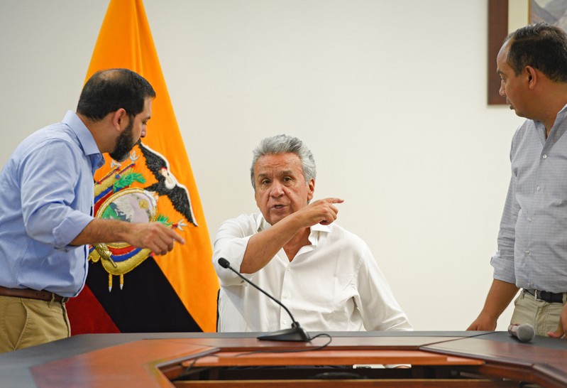 Ecuador's President Lenin Moreno gestures during a news conference, in Guayaquil