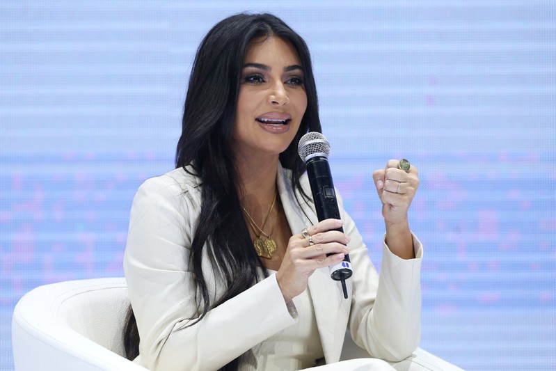 Reality TV personality Kim Kardashian speaks at a public discussion during the World Congress on Information Technology (WCIT 2019) in Yerevan