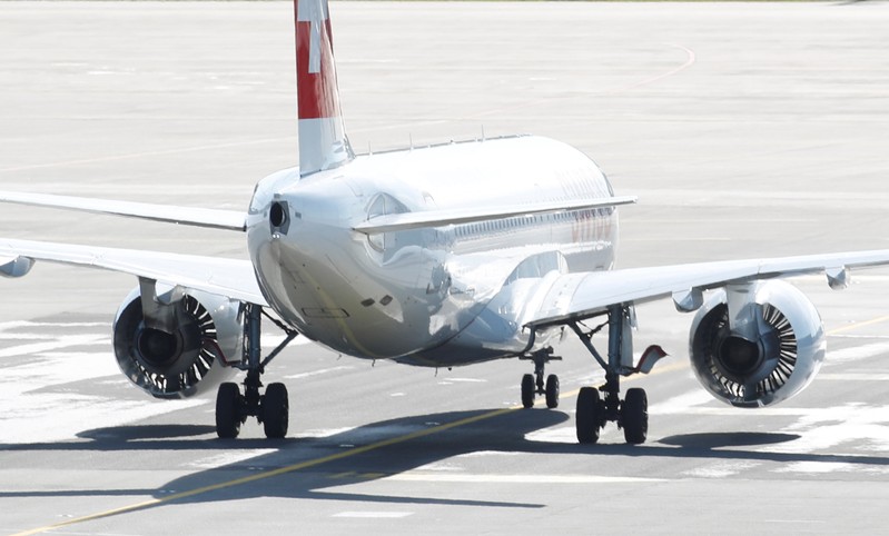 Airbus A220 jet of Swiss Airlines is seen at Zurich airport in Zurich