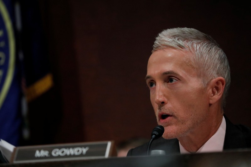 Rep. Trey Gowdy (R-SC) asks questions as former U.S. Secretary of Homeland Security Jeh Johnson testifies about Russian meddling in the 2016 election before the House Intelligence Committee on Capitol Hill in Washington