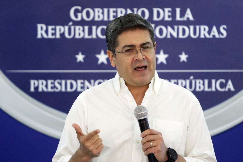 FILE PHOTO: Honduran President Juan Orlando Hernandez holds a news conference at the Presidential House in Tegucigalpa