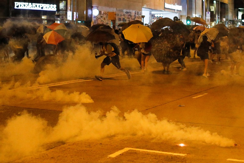 Protesters attend a demonstration in Hong Kong