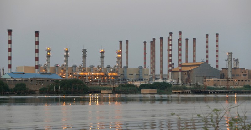 FILE PHOTO: A general view of Abadan oil refinery in southwest Iran, is pictured from Iraqi side of Shatt al-Arab in Al-Faw south of Basra