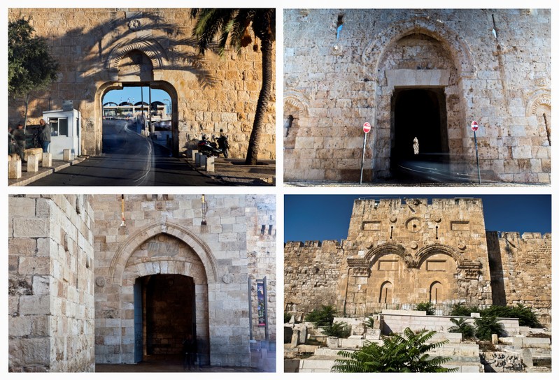 A combination picture shows Dung Gate, Zion Gate, Golden Gate, Jaffa Gate in Jerusalem's Old City