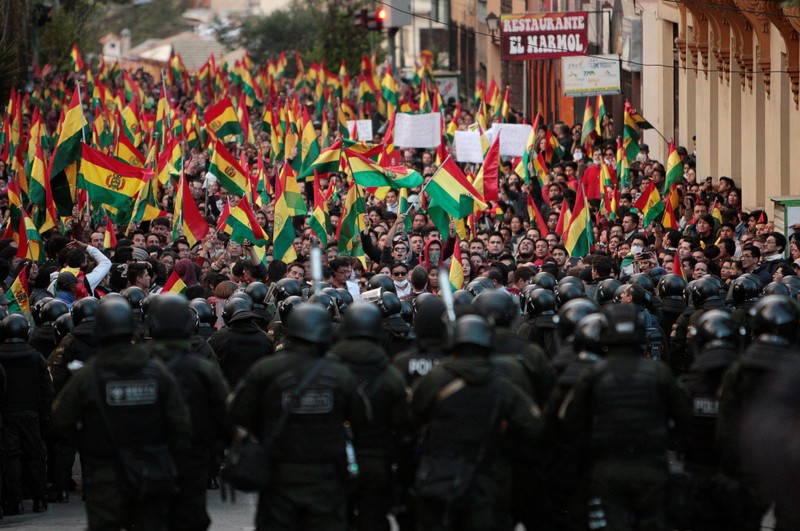 FILE PHOTO: Demonstrators gather to protest next to Abaroa square in La Paz