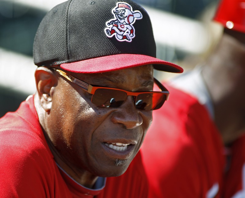 FILE PHOTO: Reds' Dusty Baker looks on against the Diamondbacks during their MLB Cactus League spring training baseball game in Scottsdale