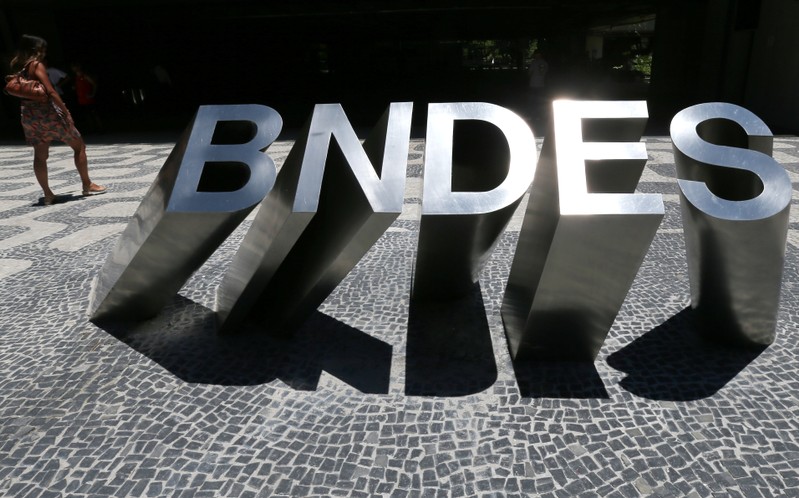 A sign at the main entrance of the Brazilian National Development Bank (BNDES) building is seen in Rio de Janeiro