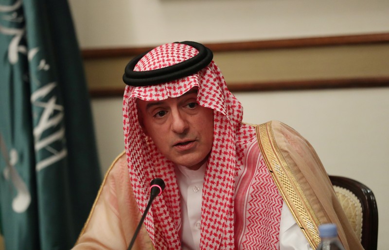 Saudi Arabia's FM Adel al-Jubeir speaks at a briefing with reporters in London