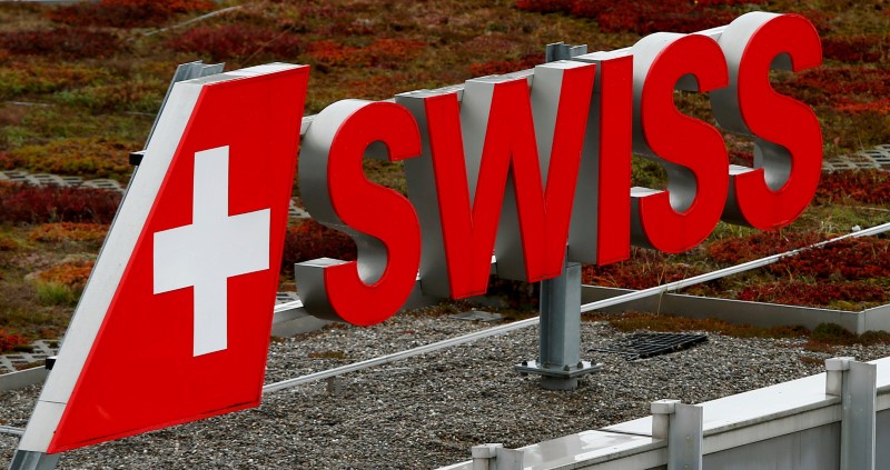 FILE PHOTO: Logo of Swiss airlines is seen at Zurich airport