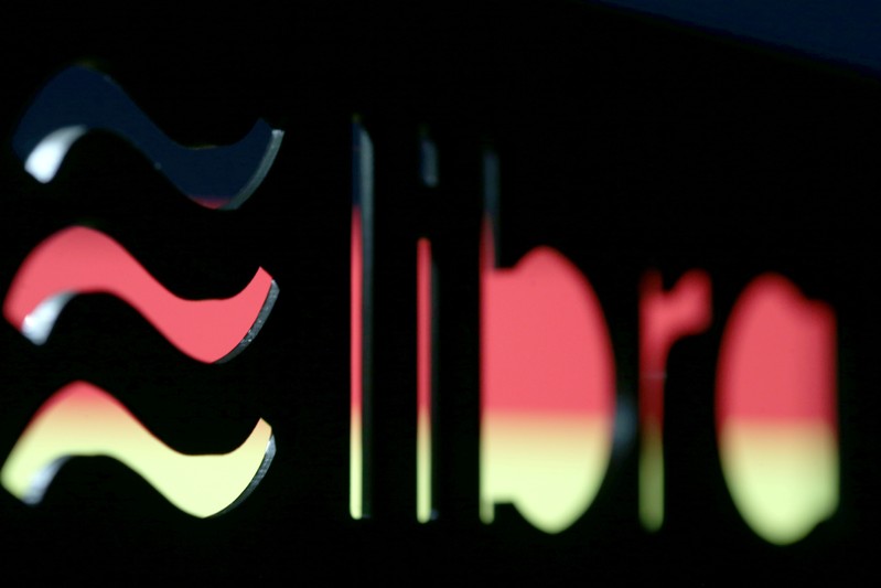FILE PHOTO: A 3D-printed Facebook Libra cryptocurrency logo is seen in front of displayed German flag in this illustration taken