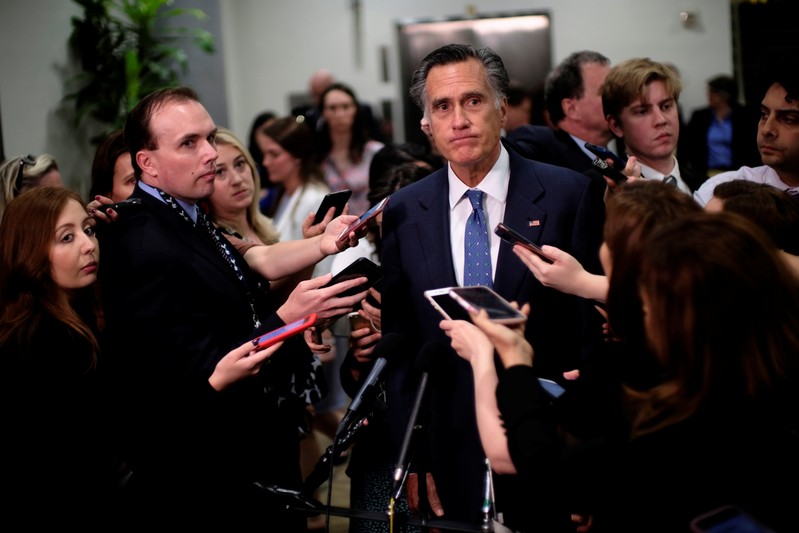 U.S. Senator Mitt Romney (R-UT) speaks to reporters after being briefed on Iran by the Secretary of State and acting Defense Secretary on Capitol Hill in Washington