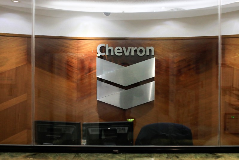 The logo of Chevron is seen at the company's office in Caracas