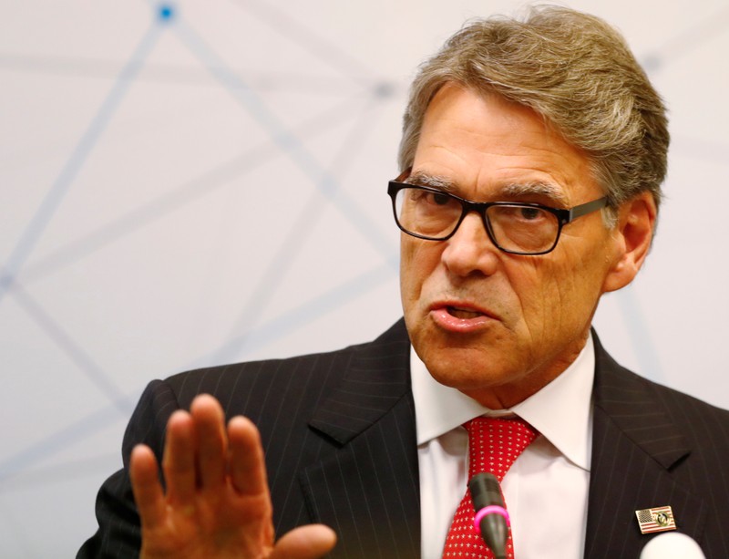 U.S. Secretary of Energy Rick Perry speaks during a news conference in Vilnius