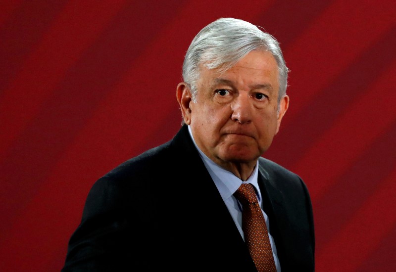 Mexico's President Andres Manuel Lopez Obrador attends a news conference at the National Palace in Mexico City