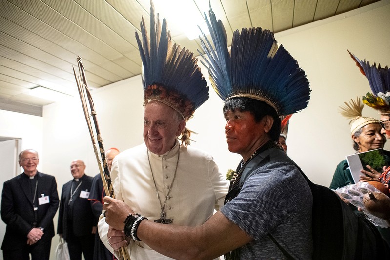 FILE PHOTO: Pope Francis meets with Indigenous Community of Amazonia at the Vatican