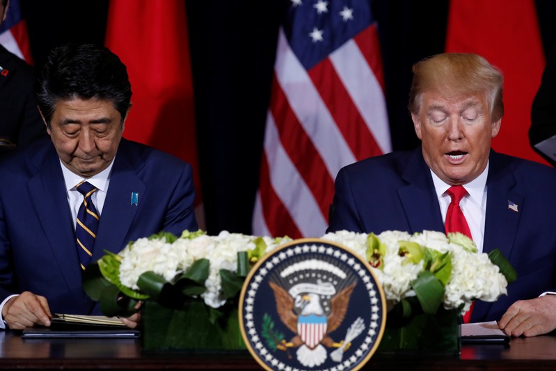 FILE PHOTO: U.S. President Trump meets with Japan's Prime Minister Abe in New York City, New York