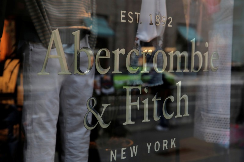 Signage is seen at the Abercrombie & Fitch store on Fifth Avenue in Manhattan