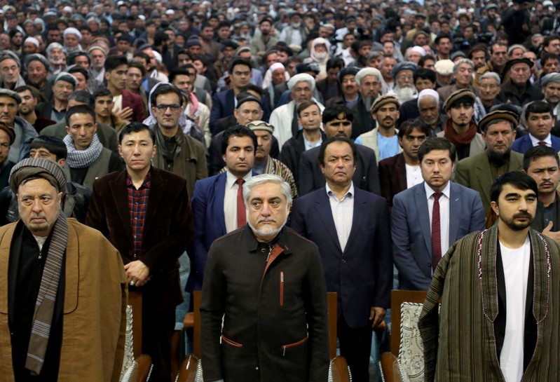 Afghanistan's presidential candidate Abdullah Abdullah attends a gathering with his supporters in Kabul
