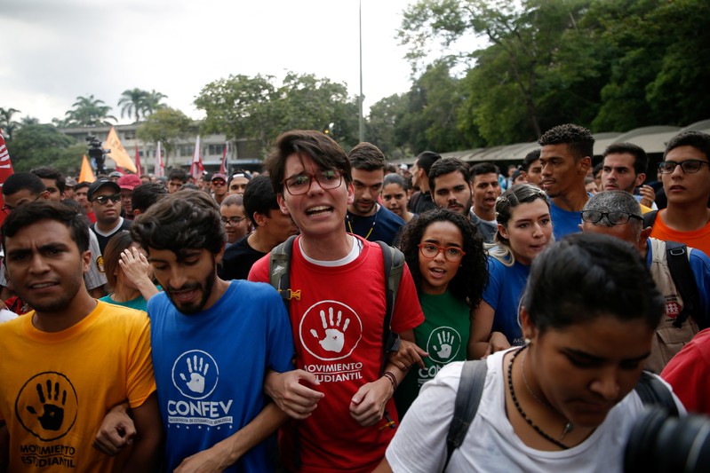 People gather in a demonstration called by students against Nicolas Maduro government in Caracas