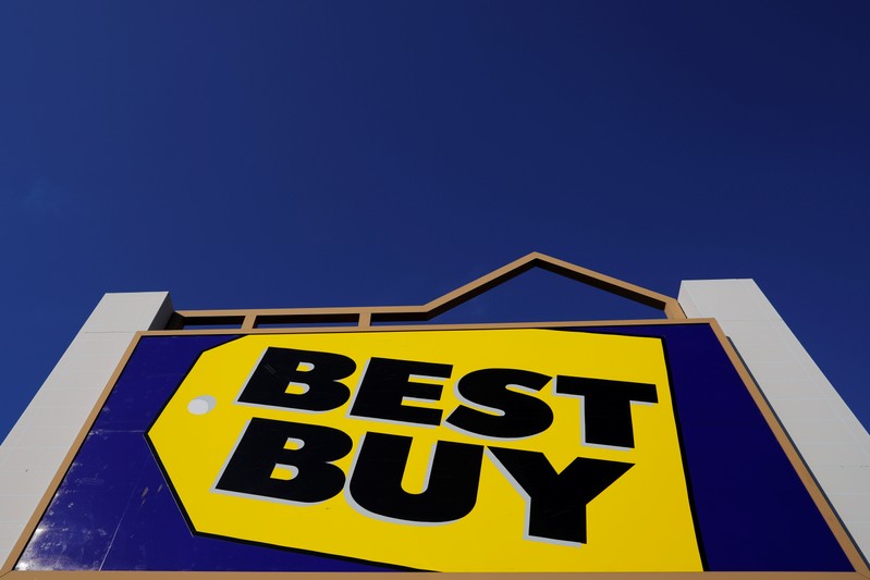 A sign marks a Best Buy store in Salem