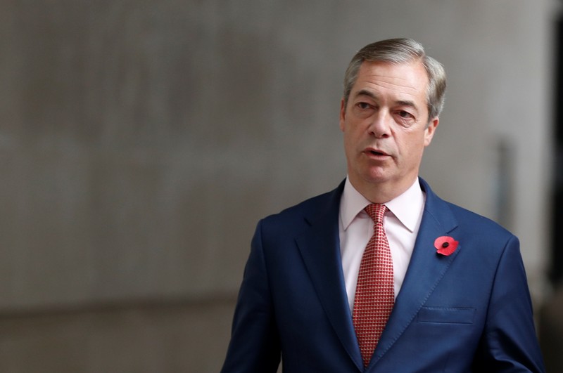 Brexit Party leader Nigel Farage arrives to appear on BBC TV's The Andrew Marr Show in London