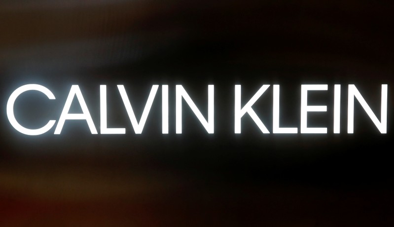 The logo of Calvin Klein watches is seen at the Baselworld fair in Basel