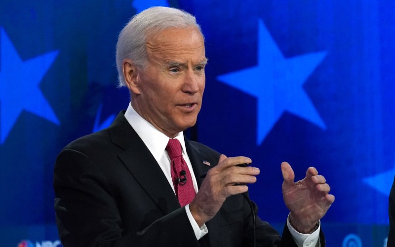 Former Vice President Joe Biden speaks during the U.S. Democratic presidential candidates debate at the Tyler Perry Studios in Atlanta