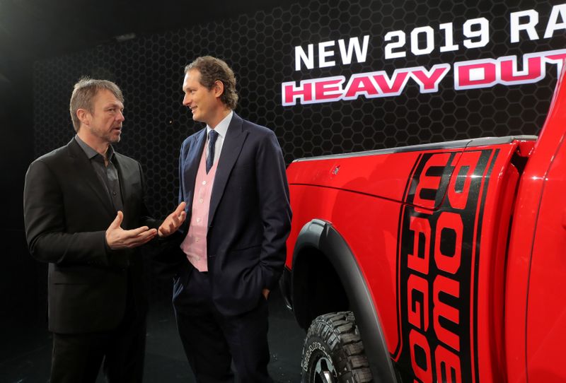 FILE PHOTO: FCA's Manley and Elkann speaks at the North American International Auto Show in Detroit, Michigan