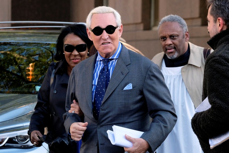 Roger Stone, former campaign adviser to U.S. President Donald Trump, arrives for the continuation of his criminal trial on charges of lying to Congress, obstructing justice and witness tampering at U.S. District Court in Washington