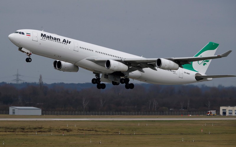 FILE PHOTO: An Airbus A340-300 of Iranian airline Mahan Air takes off from Duesseldorf airport