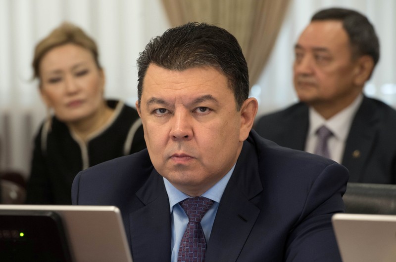 Kazakh Energy Minister Bozumbayev attends a meeting with members of the government in Nur-Sultan