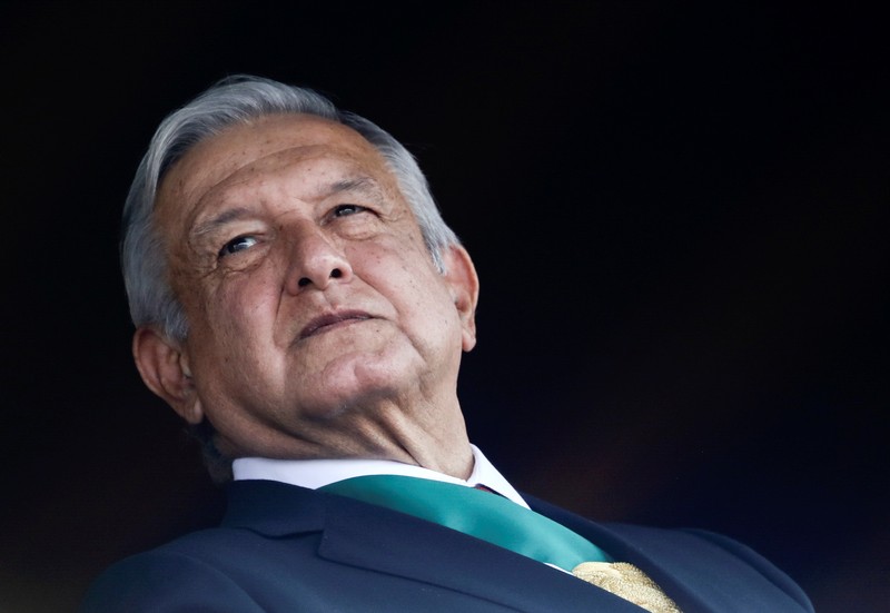Mexico's President Andres Manuel Lopez Obrador takes part in a military parade in celebration of the 109th anniversary of the Mexican Revolution in Mexico City