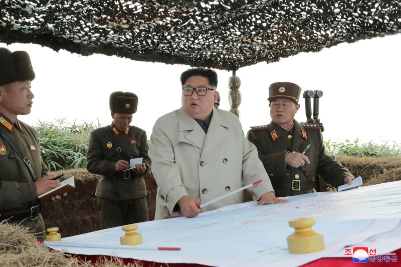 North Korean leader Kim Jong Un visits the Changrindo defensive position on the west front