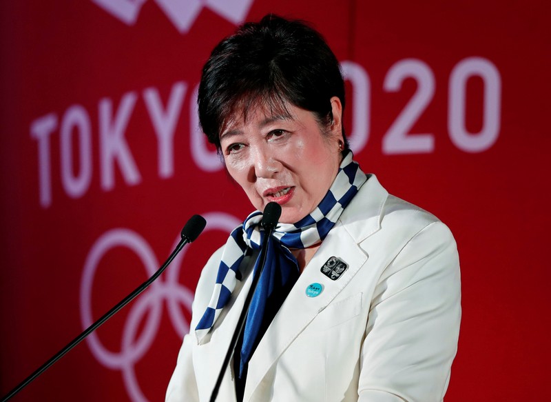Tokyo Governor Yuriko Koike delivers a speech during a ceremony celebrating one year out from the start of the summer games in Tokyo