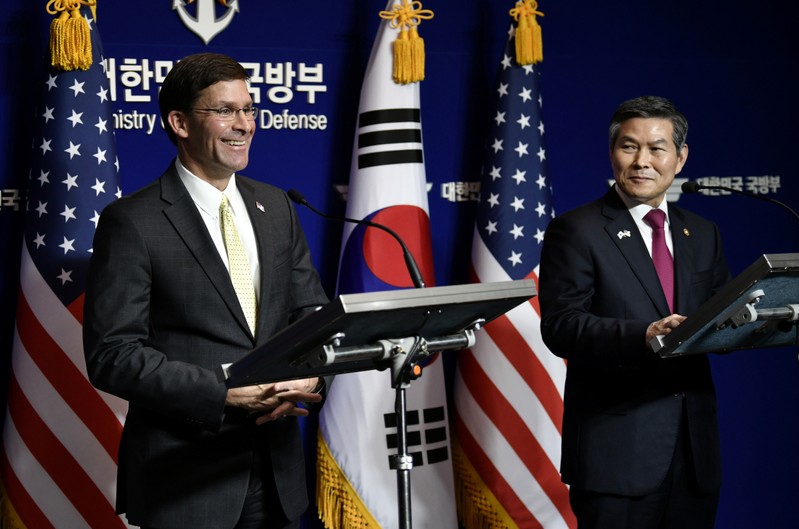 U.S. Defense Secretary Esper and South Korean Defense Minister Jeong hold a joint press conference after the 51st SCM in Seoul