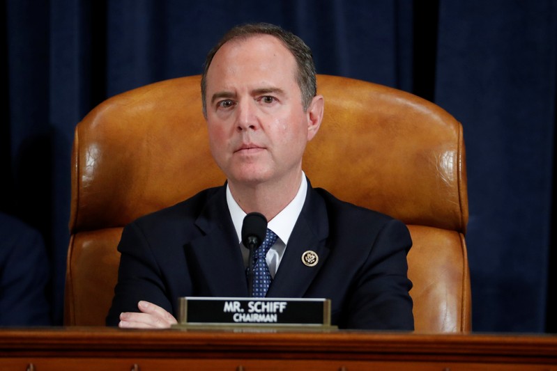 House Intelligence Committee Chairman Adam Schiff, D-Calif., questions Ambassador Kurt Volker, former special envoy to Ukraine, and Tim Morrison, a former official at the National Security Council, as they testify before the House Intelligence Committee