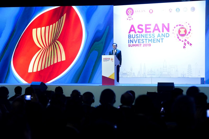 Thailand's Prime Minister Prayuth Chan-ocha delivers a speech during the opening ceremony of ASEAN Business and Investment Summit 2019 (ABIS 2019) in Bangkok