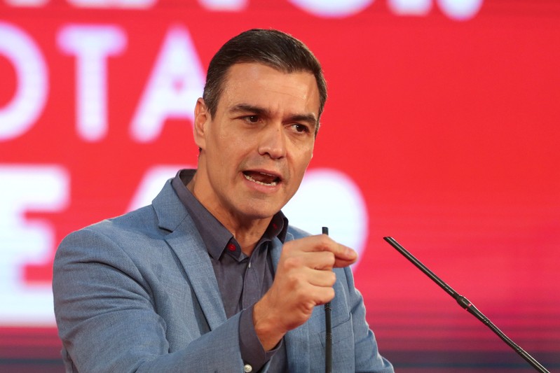 FILE PHOTO: Spanish acting Prime Minister and Socialist Workers' Party (PSOE) leader Pedro Sanchez attends a campaign closing rally ahead of general election, in Alcala de Henares