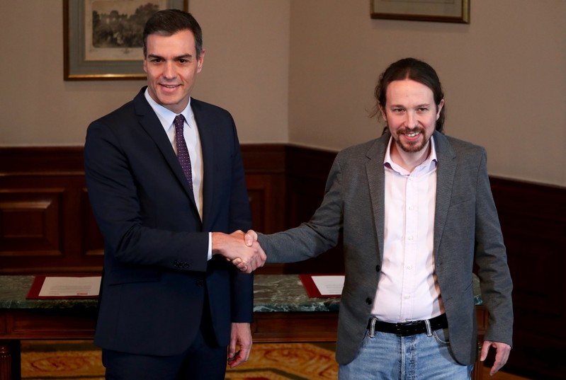 Spain's acting PM Sanchez and Unidas Podemos leader Pablo Iglesias meet in Madrid