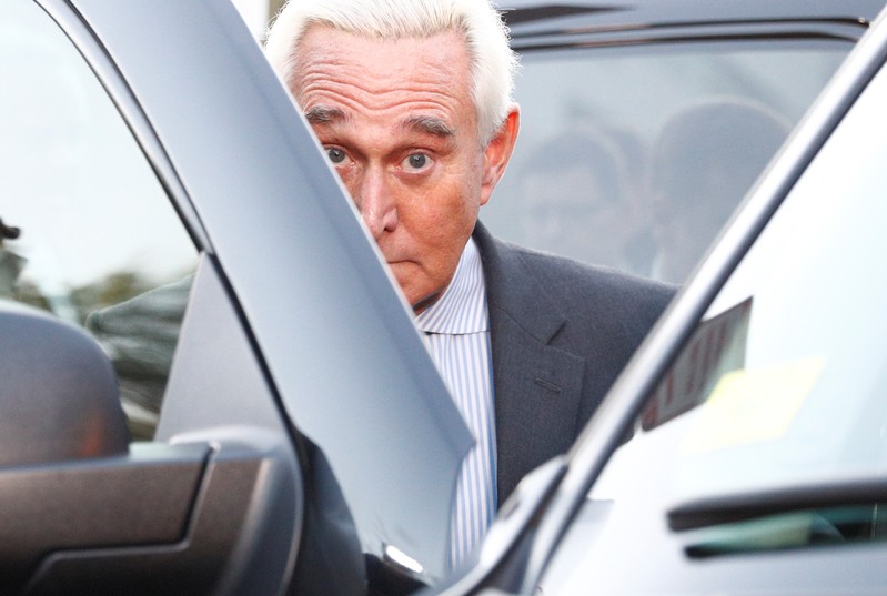 Former Trump campaign adviser Stone departs the U.S. District Court in Washington following his criminal trial
