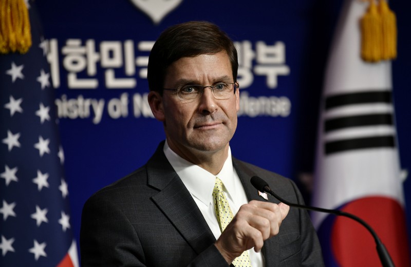 U.S. Defense Secretary Esper and South Korean Defense Minister Jeong hold a joint press conference after the 51st SCM in Seoul