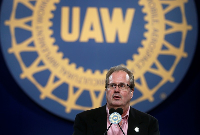 United Auto Workers (UAW) union President Gary Jones addresses UAW delegates at the 'Special Convention on Collective Bargaining' in Detroit