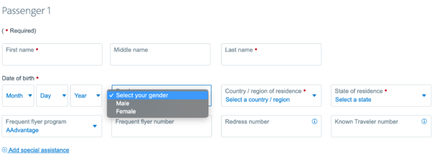 American Airlines adds non-binary gender booking options