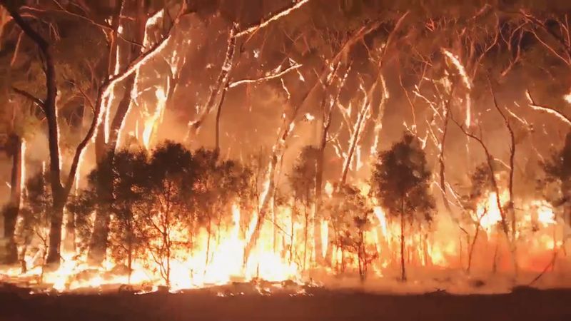 FILE PHOTO: A fire blazes across bush in Newnes Plateau