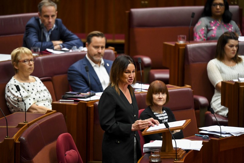 Crossbench Senator Jacqui Lambie speaks during debate in the Senate chamber at Parliament House in Canberra