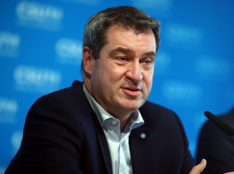 Bavarian State Prime Minister and Christian Social Union (CSU) party leader Markus Soeder gives a news conference in Munich
